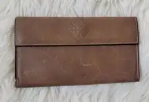 Vintage Amity Cowhide Leather Brown Embossed Trifold Wallet