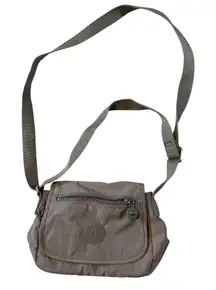 Kipling Greyish Beige Nylon Crossbody Shoulder Bag Monkey Keychain Lightweight