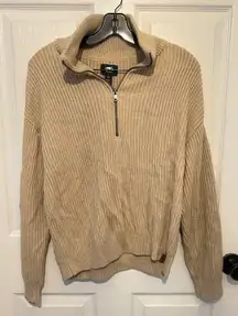 ROOTS Women’s Beige Organic Cotton Blend Chunky Knit 1/2 Zip Pullover Size S