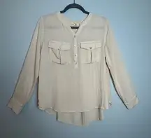 ⭐️Kori beige henley style button up blouse size medium