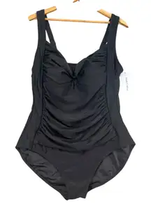 Meet Curve Black Ruched Tummy Control‎ Flattering One-Piece Swimsuit 2XL