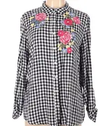 Como vintage large gingham floral flannel top