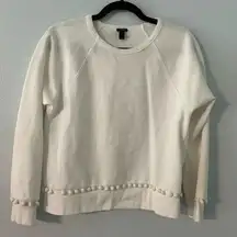 J Crew Cropped Crewneck Sweatshirt Size Small White Pom Poms Casual Comfy