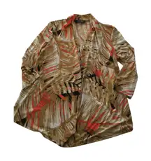 Kasper Women's XL Tropical Leaf Print Open Front Cardigan Duster