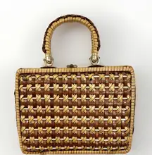 Vintage Basket Top Handle Bag Cottagecore 