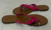 Kate Spade- Pink Strap Brown Thong Sandals Flats Bow Detail Charm- Size 6