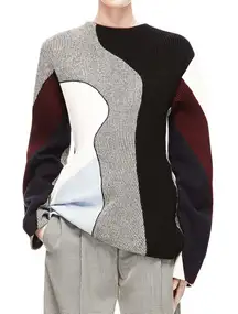 Victoria Beckham RUNWAY Black and Burgundy ribbed sweater size Large EUC