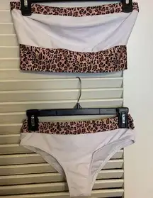Shein SM 2 pc White & leopard tube top bikini