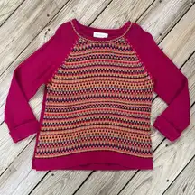 Susan Bristol Women's Pink Lattice Front Pullover Sweater Size L