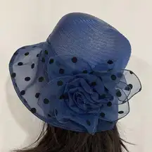 Elegant Ladies Mesh Flower Sun Hat Women Wedding Tea Party Church Halloween blue