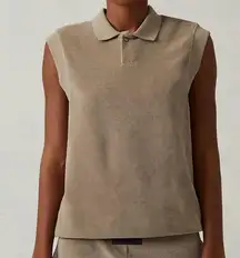 Fear of God Essentials Women's Sage Green Velour Sleeveless Polo Sweatshirt Sz M