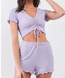 Blue Blush Purple Ribbed Crop Top And Shorts Set