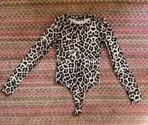 Popular 21  CHEETAH ANIMAL PRINT LONG SLEEVE THONG BODYSUIT