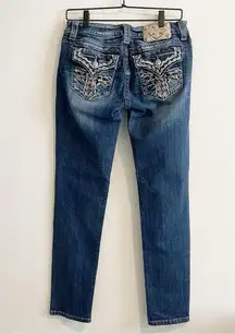 Miss Me Jeans Denim Blue Sz 29 Cross Studded Skinny Classic Medium Wash