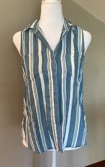 Harper Sleeveless Striped Chambray Button Up Top Extra Small