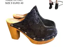 MADE IN ITALY‎ BLACK VELVET STUDDED CLOGS SANDALS BY SBICCA US 9/EURO 40