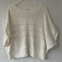 FRYE 100% cotton cream open knit short sleeve, pullover, crew neck sweater; M