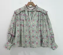 Karlie Paris Floral Poplin Ruffle Top in Mint Green size Small