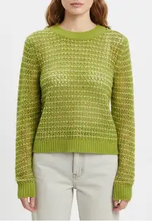 WAYF Lime Green Knit Mesh Striped Cropped Sweater XS