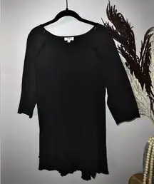 Umgee  Black 3/4 Sleeve Hilo Raw Frayed Hem Dress Casual Boho Sz Small EUC Cute!