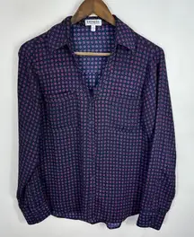 Express Portofino Shirt S Navy Geometric Workwear Preppy Career Office Siren