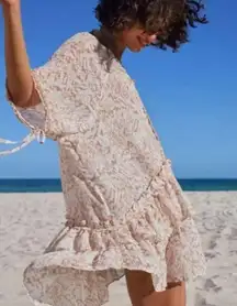 Aerie Boho Crochet Ruffle Trim Sheer Cape Dress Swim Coverup Size L/XL
