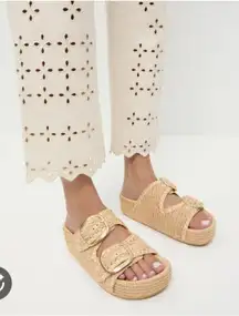 Loeffler Randall Theo Sandals Womens Size 10 Beige Woven Double Buckle Platform