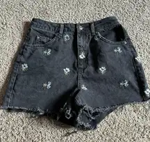 Embroidered Flowered Jean Shorts