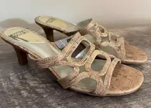 Mootsies Tootsies Heeled Slip On Sandals Shoes Women’s Size 6.5 Tan Neutral