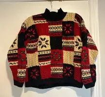 Vintage 80s/90s Jones New York Sz: PL Holiday Patchwork Snowflake wool sweater