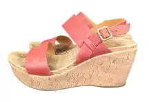 Kork-Ease Austin Wedge Sandals Red Leather‎ Heel Slingback Women's 10 Comfort