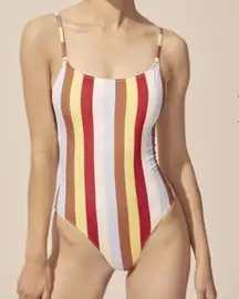 Solid & Striped Nina Multi Color Striped One‎ Piece Swimsuit Blue Red Yellow XS
