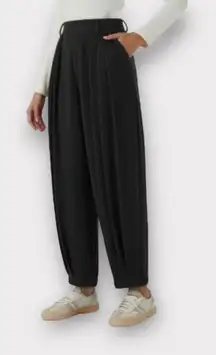 Halara Casual Joggers Medium Black Pleated High Waisted Side Pocket Relaxed NWT