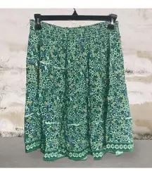 Max Studio Green Floral Peasant Tiered Elastic Waist Mini Full Casual Skirt Lg