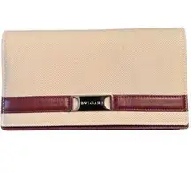 Authentic BVLGARI Canvas/Leather Beige/Plum Long bifold Wallet