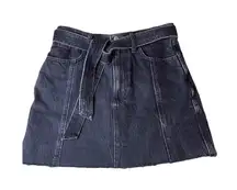Abercrombie & Fitch Black Jean Denim Raw Hem Waist Tie Mini Skirt Size 27/4
