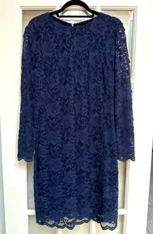 Lauren Ralph Lauren | Navy Lace Long Sleeve Dress Size 14 Large X-Large