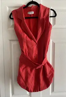Charlie Holiday Women's Red Linen Blend Sleeveless Belted Midi Dress Size 6