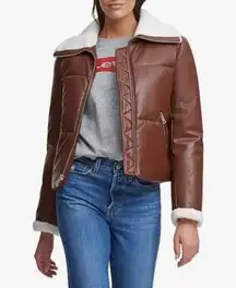 Levi's Women's Breanna Faux Leather Puffer Jacket with Sherpa Lined Collar XS