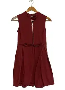 Maroon Casual Sleeveless Zipper Front Flare Dress