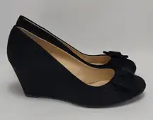 Jessica Simpson Sheryll Womens Suede Black Bow Toe Slip On Wedge Shoes Size 8M