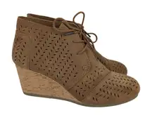 Toms Desert Wedge Suede Perforated Leather Ankle Booties Heel‎ Cork Women's 10