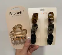 Kitsch Gold Metal Claw Clip & Riviera Multicolor Tortoise Shell Clip Bundle