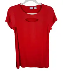 Chico's Travelers Red Short Sleeve Cutout Liquid Knit Stretchy Blouse Size S