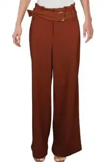 NTW  Womens High Rise Wide Leg Paperbag Pants Brown Ember 10