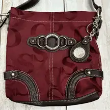 Elegant Sarah Caperelli Burgundy Crossbody Bag Dark Brown Trim Silver Hardware