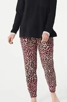 Cuddl Duds Pink Black Leopard Print Fleece Cozy Pajama Lounge Jogger Pants