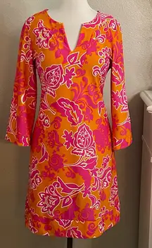 Jude Connally Megan Tunic Dress Etched Floral Coral Pink Size Large