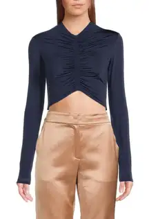 A.L.C. Anne Ruched Crop Top Navy