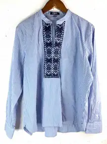 Chaps XL Embroidered Blue and White Striped Women's Tunic Top